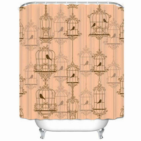 Libin Vintage Birds Birdcages Textures Bird Cage Pattern Shower Curtain 66x72 Inches