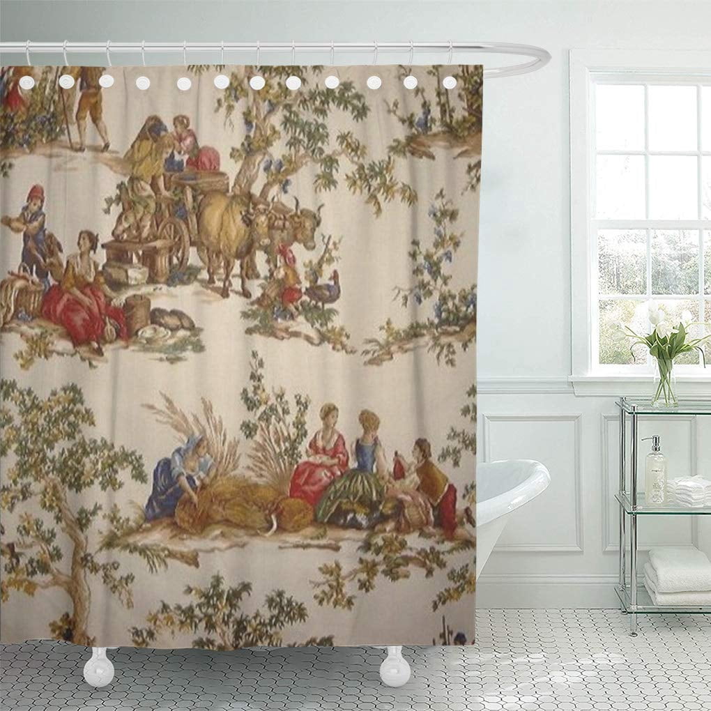 Libin Vintage French Country Toile Mojo Reversible Shower Curtain 60x72 inch