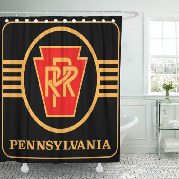 Libin Vintage Pennsylvania Railroad Black Gold Train Passenger Baldwin Locomotive Shower Curtain 66x72 inch