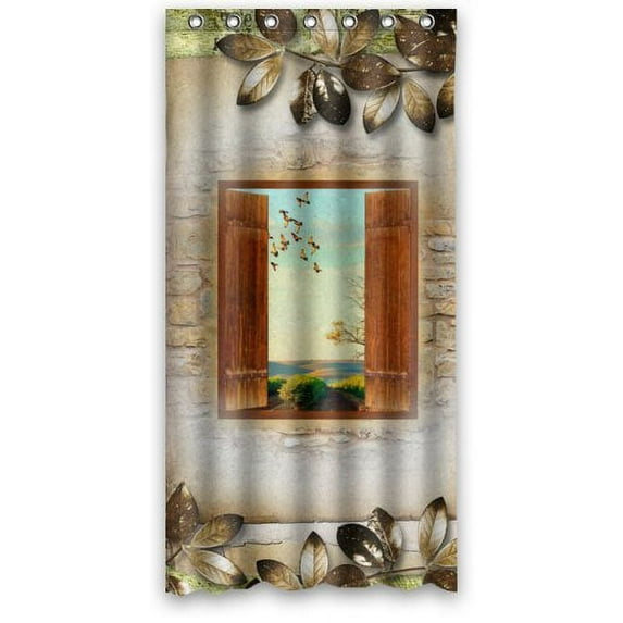 Libin Vintage Picture Book Window Bird Waterproof Bathroom Fabric Shower Curtain 36x72 inches