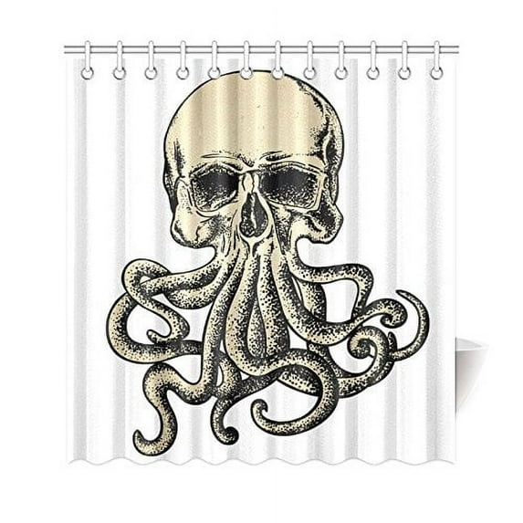 Libin Vintage Pirate Shower Curtain, Octopus Skull Skeleton Polyester Fabric Shower Curtain Bathroom Sets 66x72 Inches