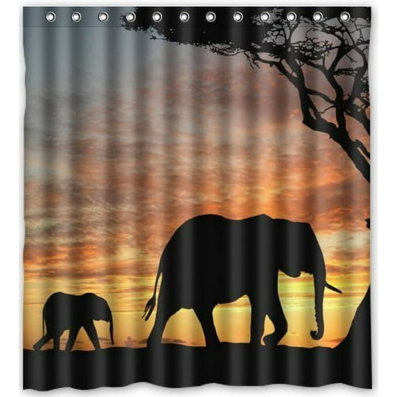 Libin Walking Elephant Mom and Son Shower Curtain Polyester Fabric Bathroom Decorative Curtain Size 66x72 Inches