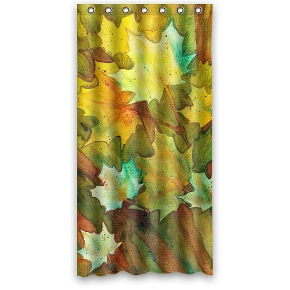 Libin Watercolor Autumn Orange Maple Leaf Shower Curtain Polyester Fabric Bathroom Decorative Curtain Size 36x72 Inches