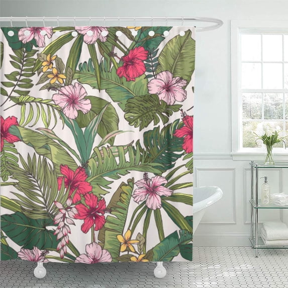 Libin Watercolor Blue Floral Sketch Tropical Flower Summer Pattern Hawaiian Shower Curtain 60x72 inch