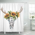 thumbnail image 1 of Libin Watercolor Bull Head Flowers and Feathers on Boho Skull Shower Curtain 60x72 inch, 1 of 3