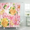 thumbnail image 1 of Libin Watercolor Drawings of Blooming Pink and Yellow Roses Butterflies Shower Curtain 66x72 inch, 1 of 3