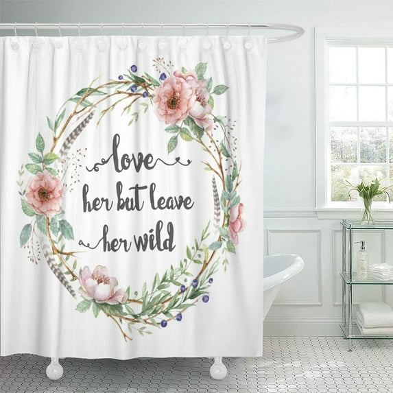 Libin Watercolor Girls Love Her But Leave Wild Pink Nursery Shower Curtain 66x72 inch