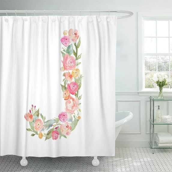 Libin Watercolor Monogram Letter J Made of Flowers Alphabet Colorful Shower Curtain 66x72 inch