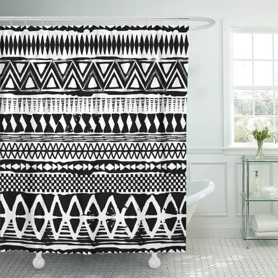 Libin Watercolor Pattern Abstract Black and White Tribal Paint Shower Curtain 60x72 inch
