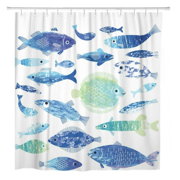 Libin Watercolor Sea of Fish Life Summer Ocean Paint Bathroom Shower Curtain 60x72 inch