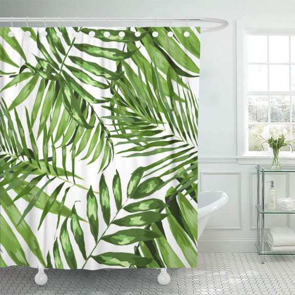 Libin Watercolor Seamless Pattern Tropical Leaves Palms Monstera Passion Fruit Shower Curtain 66x72 inch