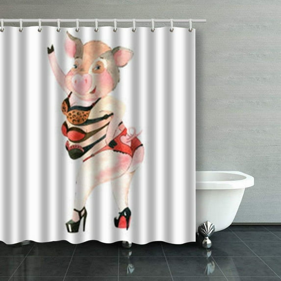 Libin Watercolor Sexy Pig Shower Curtains Bathroom Curtain 66x72 Inch