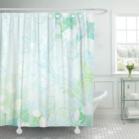 Libin Watercolor Swirly Summer Teal Abstract Floral by Blue Shower Curtain 60x72 inch