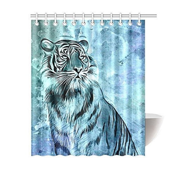Libin Watercolor Tiger Bathroom Waterproof Fabric Shower Curtain 60x72 inches
