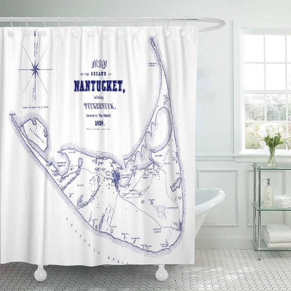 Libin Weddings Nantucket Island Ma Vintage Map Old Antique Shower Curtain 60x72 inch