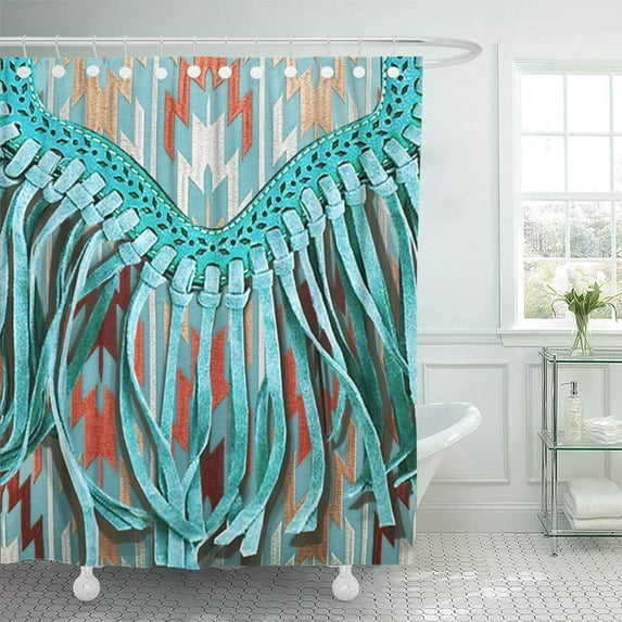 Libin Western Southwestern Tribal Faux and Blue Southwest Old West Shower Curtain 60x72 inch
