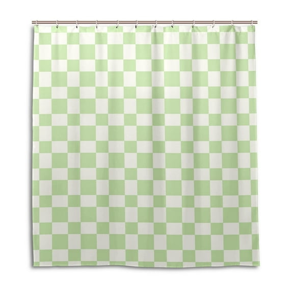Libin White And Green Plaid Shower Curtain Waterproof Bathroom Shower Curtain 66x72 inches