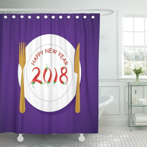 Libin White Anniversary Creative Happy New Year Written by Red Shower Curtain 60x72 inch