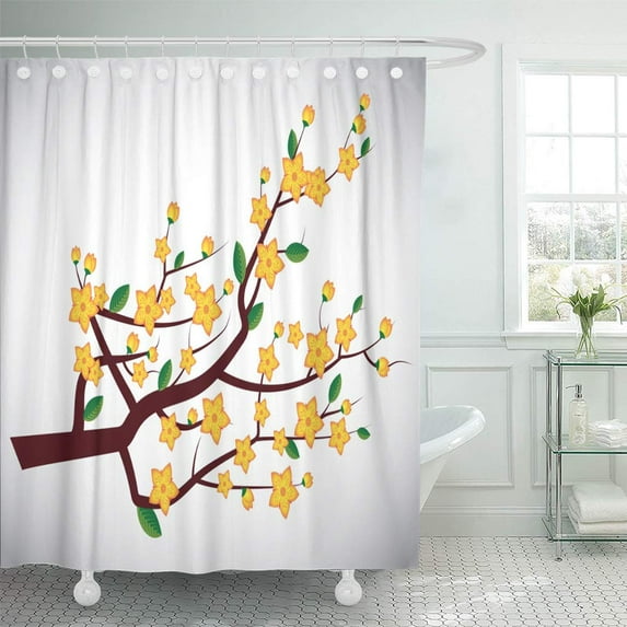 Libin White Blossom Yellow Apricot Flowers Ochna Integerrima on Tree Shower Curtain 66x72 inch