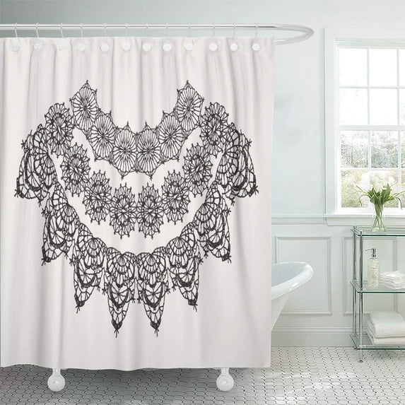 Libin White Crochet Neck Necklace Crocheted Lace Border Openwork Pattern Shower Curtain 60x72 inch