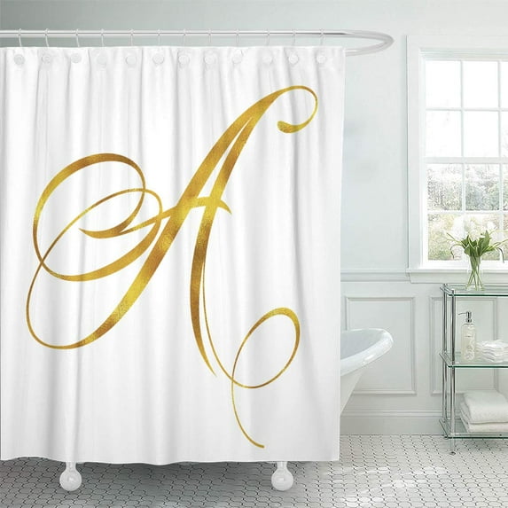 Libin White Monogram Initials Faux Letter Script Shower Curtain 60x72 inch