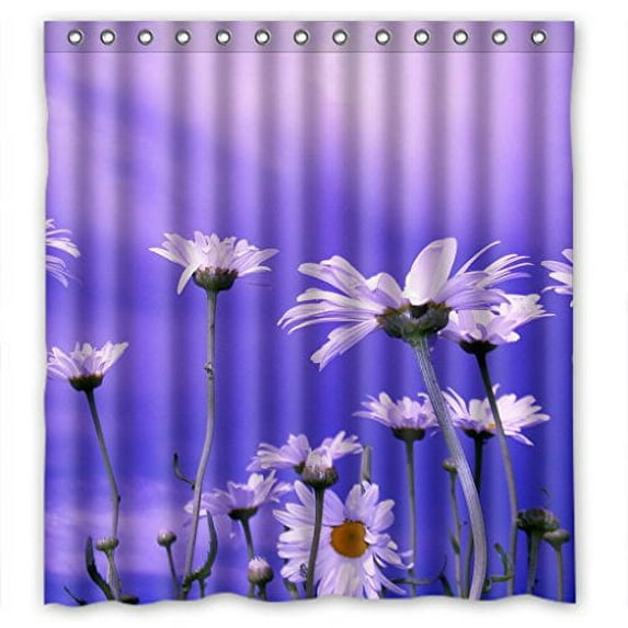 Libin White Pure Daisy Shower Curtain Polyester Fabric Bathroom Decorative Curtain Size 66x72 Inches