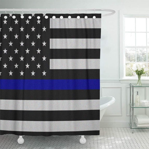 Libin Wife Thin Blue Line Flag Law Enforcement Police Policeman Shower Curtain 60x72 inch
