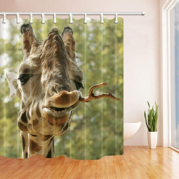 Libin Wild Animal Giraffe Eating Branches in the Forest Polyester Fabric Bath Curtain, Bathroom Shower Curtain 66x72 inches