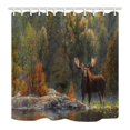 thumbnail image 1 of Libin Wild Animal Moose Standing on Small River Against Green Forest Backdrop Polyester Fabric Bath Curtain, Bathroom Shower Curtain 66x72 inches, 1 of 3