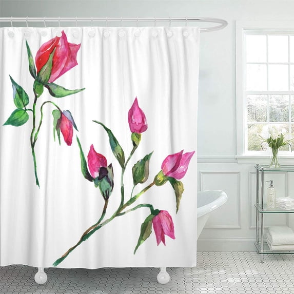 Libin Wildflower Rosa Flower in Watercolor Full Name of The Plant Shower Curtain 66x72 inch