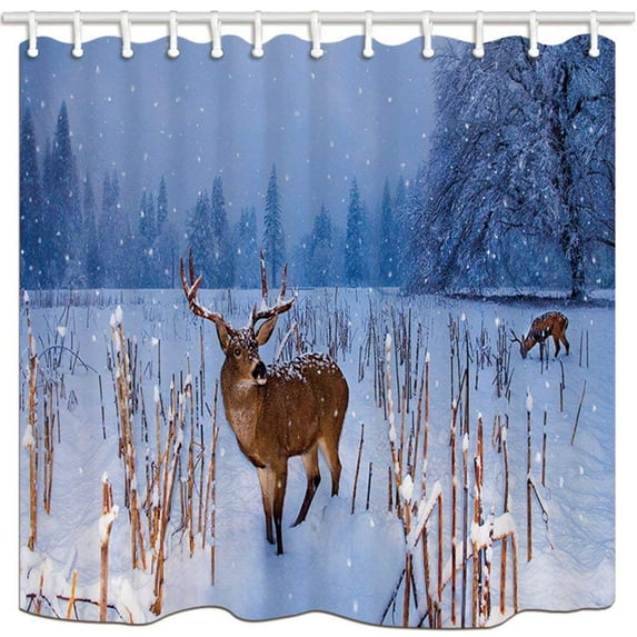Libin Winter A Deer In Snow Polyester Fabric Bathroom Shower Curtain 66x72 inches