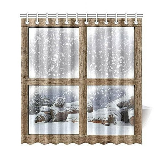 Libin Winter Outdoors View Shower Curtain, Snowflake Scene Firewood Polyester Fabric Shower Curtain Bathroom Sets with Hooks 66x72 Inches
