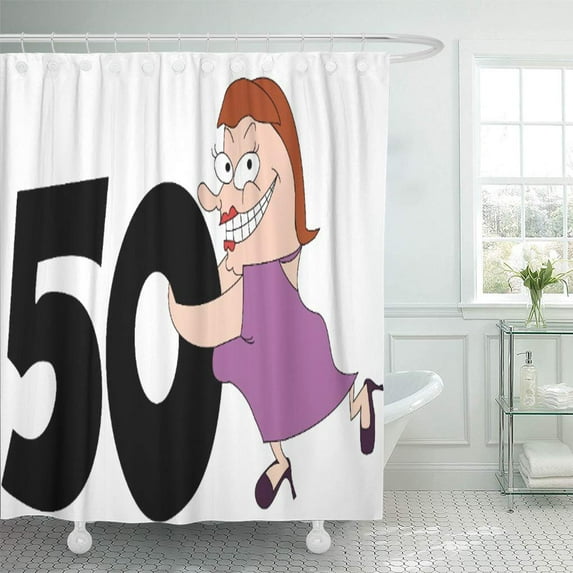 Libin Woman 50Th Birthday Funny Cartoon Women Old 50Thst Happy Shower Curtain 60x72 inch