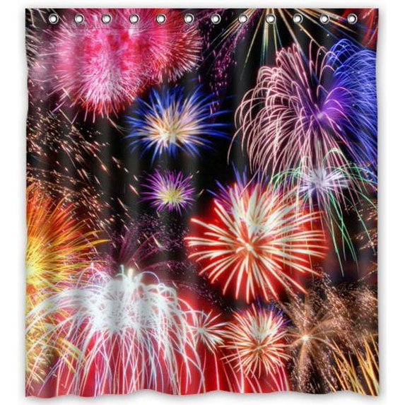 Libin Wonderful Firework Shower Curtain Polyester Fabric Bathroom Decorative Curtain Size 66x72 Inches