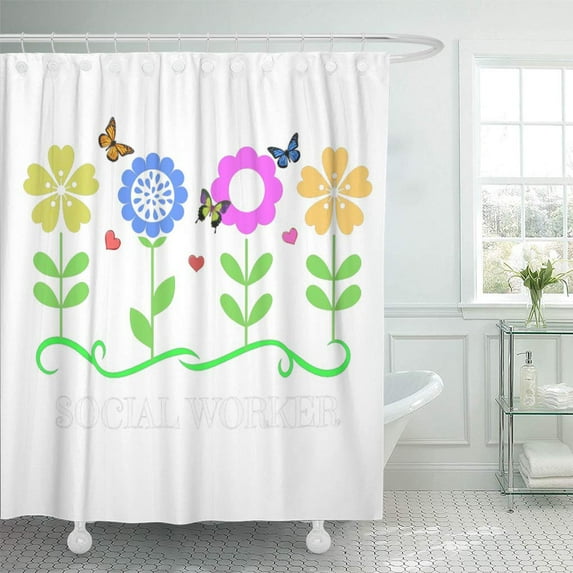 Libin Work Social Worker Floral Caseworker Flowers Pattern Shower Curtain 66x72 inch