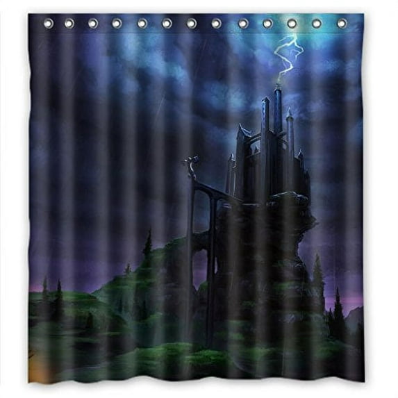 Libin World Castle Rain Frankenstein Lightning Clouds Fantasy Halloween Shower Curtain Polyester Fabric Bathroom Decorative Curtain Size 66x72 Inches