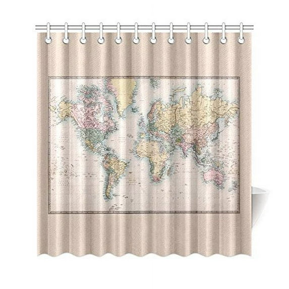 Libin World Map Shower Curtain, Educational Chart Polyester Fabric Shower Curtain Bathroom Sets with Hooks 66x72 Inches