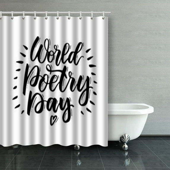 Libin World Poetry Day Handwritten Lettering Shower Curtains Bathroom Curtain 60x72 Inch