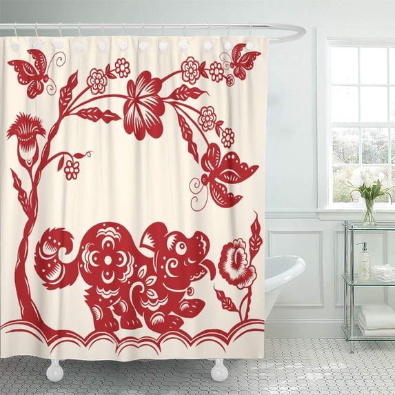 Libin Year Traditional Red Cut Out of Dog Zodiac Shower Curtain 66x72 inch