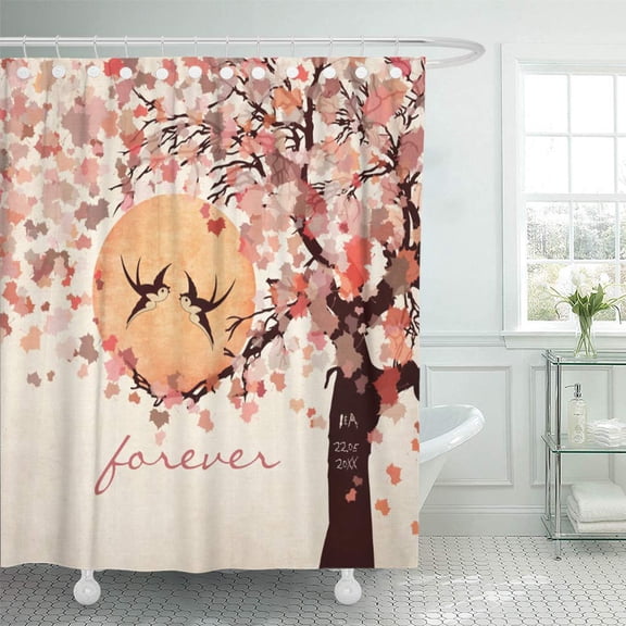 Libin Yellow Autumn Love Birds Fall Wedding Nature Weddingdreamland Tree Shower Curtain 60x72 inch