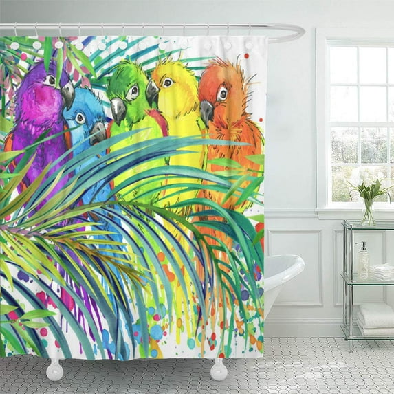 Libin Yellow Beach Tropical Birds of Feather Retreats Shower Curtain 60x72 inch