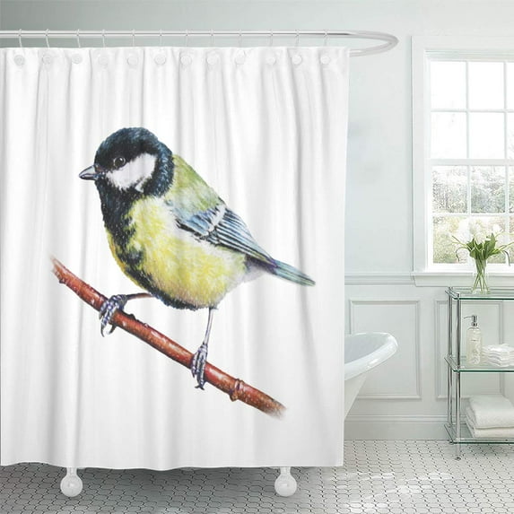 Libin Yellow Bird Pastel Little Tit Chickadee Beauty Black Branch Character Shower Curtain 66x72 inch