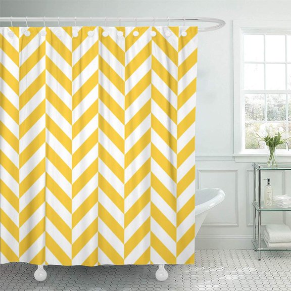 Libin Yellow Pattern Pineapple Herringbone Chevron Zigzag Modern Shower Curtain 60x72 inch