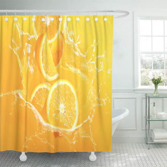 Libin Yellow Splash Fresh Oranges Falling in Juice Lot Shower Curtain 60x72 inch
