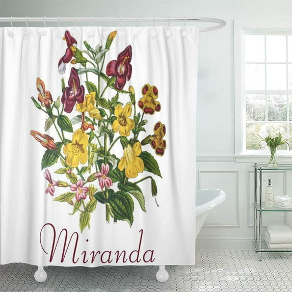 Libin Yellow Vintage Personalized Monkey Flowers Botanical Botany Muskflower Floral Shower Curtain 60x72 inch