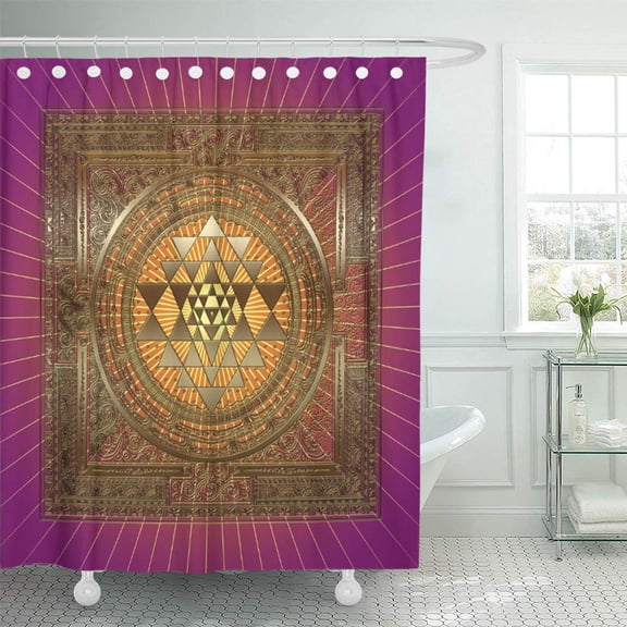 Libin Yoga Sri Yantra Purple Sun Meditation Chakras Spirituality India Shower Curtain 66x72 inch