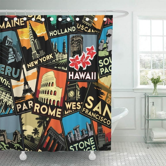 Libin York Travel Retro Vintage Europe USA City San Shower Curtain 60x72 inch