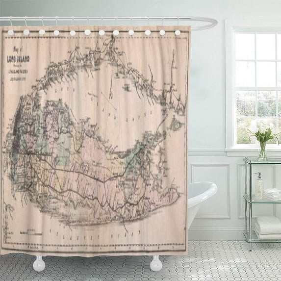 Libin York Vintage Long Island Ny Railroad Map Old Shower Curtain 66x72 inch