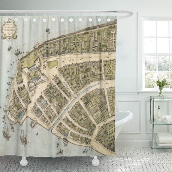Libin York Vintage Map of New Amsterdam City Old Historical Shower Curtain 66x72 inch