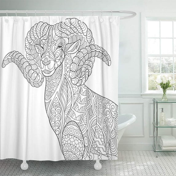 Libin Zentangle Cartoon Goat Ram Ibex Aries Capricorn Zodiac Sketch Shower Curtain 60x72 inch